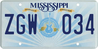 MS license plate ZGW034
