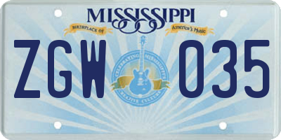 MS license plate ZGW035