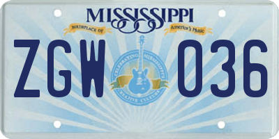 MS license plate ZGW036