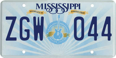 MS license plate ZGW044