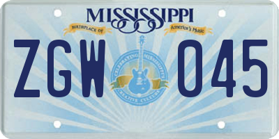 MS license plate ZGW045