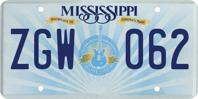 MS license plate ZGW062