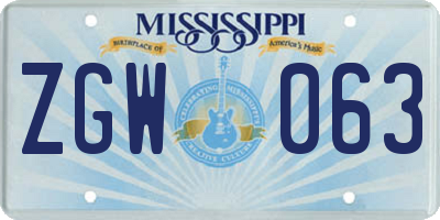 MS license plate ZGW063