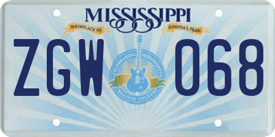 MS license plate ZGW068
