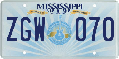 MS license plate ZGW070