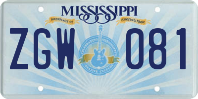 MS license plate ZGW081