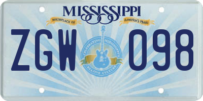 MS license plate ZGW098