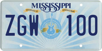MS license plate ZGW100