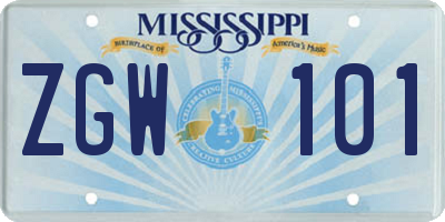 MS license plate ZGW101