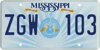 MS license plate ZGW103