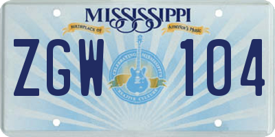 MS license plate ZGW104