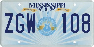 MS license plate ZGW108
