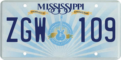MS license plate ZGW109