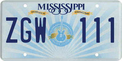 MS license plate ZGW111