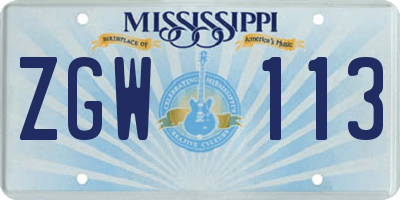 MS license plate ZGW113