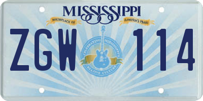 MS license plate ZGW114