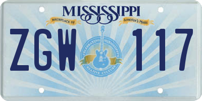 MS license plate ZGW117