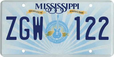 MS license plate ZGW122
