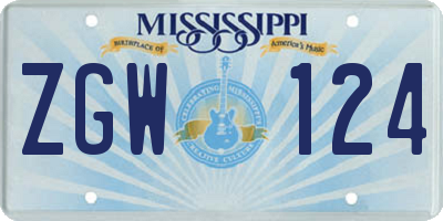 MS license plate ZGW124