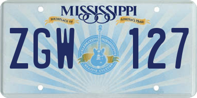 MS license plate ZGW127