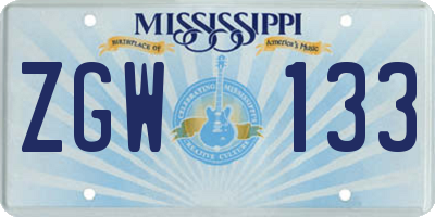 MS license plate ZGW133