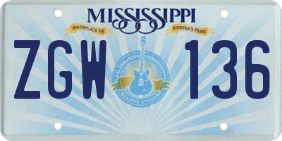 MS license plate ZGW136