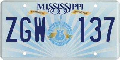 MS license plate ZGW137