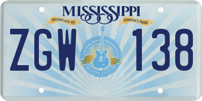 MS license plate ZGW138