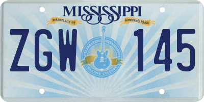 MS license plate ZGW145