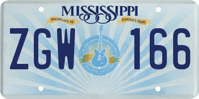 MS license plate ZGW166