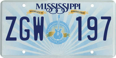 MS license plate ZGW197