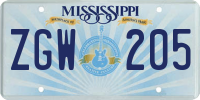 MS license plate ZGW205