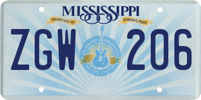 MS license plate ZGW206