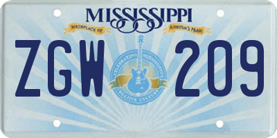 MS license plate ZGW209