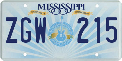 MS license plate ZGW215