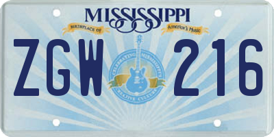 MS license plate ZGW216