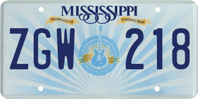 MS license plate ZGW218
