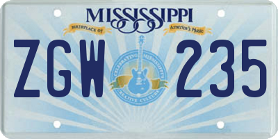 MS license plate ZGW235
