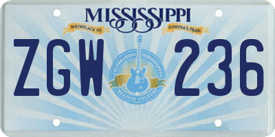 MS license plate ZGW236