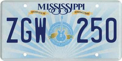 MS license plate ZGW250