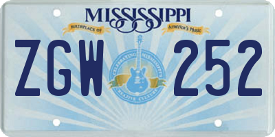 MS license plate ZGW252