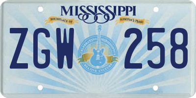 MS license plate ZGW258