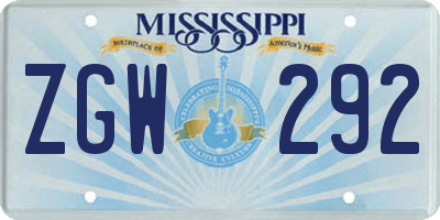 MS license plate ZGW292