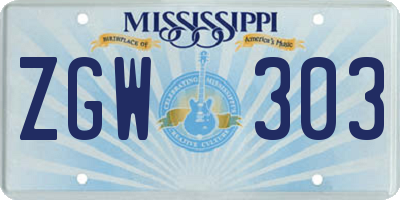 MS license plate ZGW303
