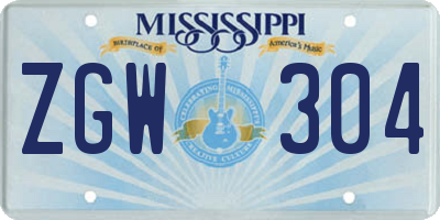 MS license plate ZGW304