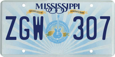 MS license plate ZGW307