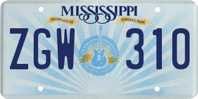 MS license plate ZGW310