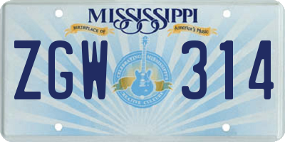 MS license plate ZGW314