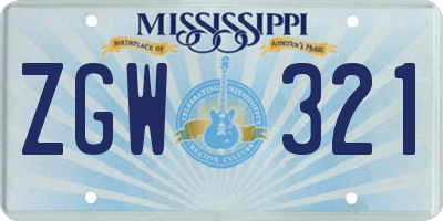 MS license plate ZGW321