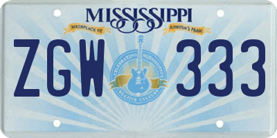 MS license plate ZGW333
